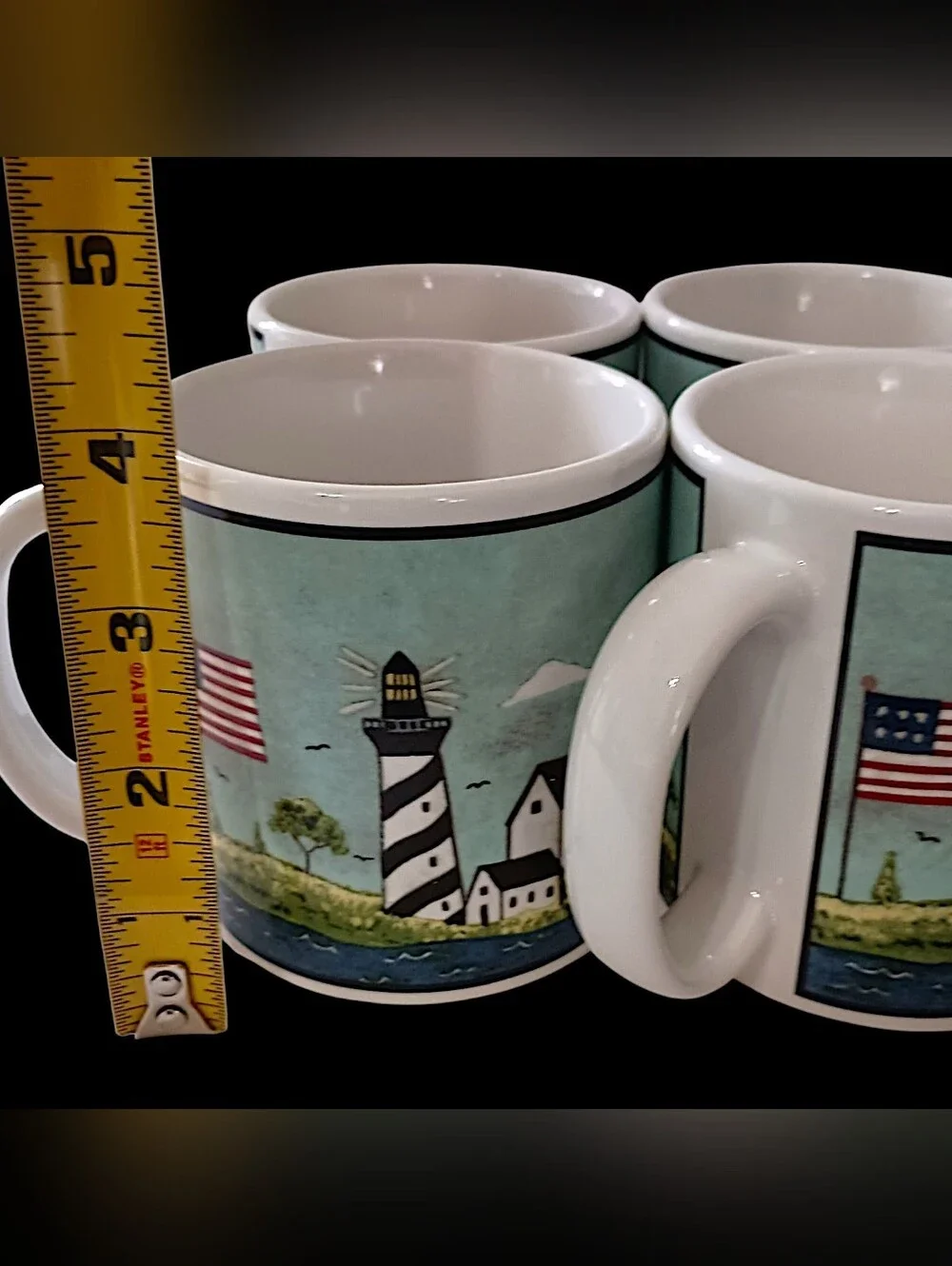 4 Vtg Sakura Coastal Breeze Coffee Mugs Warren Kimble Nautical 10oz Beach House